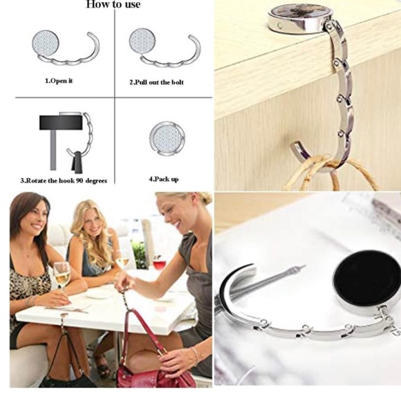 Hummingbird Silver Compact Purse Hook for Table Handbag Holder Hanger & Dustbag - Picture 8 of 9